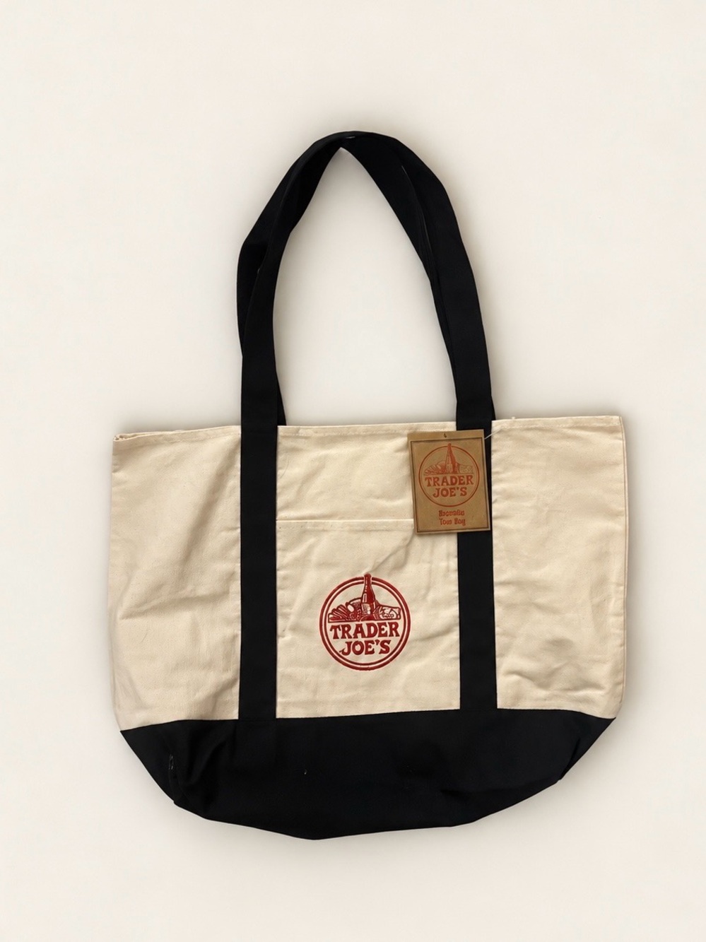 Trader Joe's Cream and Navy Canvas Tote Bag